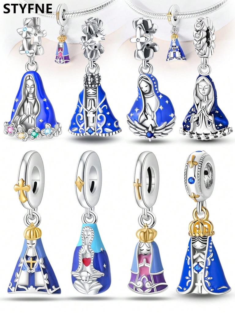 Copper Metal Plated Authentic Original Charm Bead Components Religious Madonna Bead Components Compatible With Bracelet High Quality Fine Jewelry