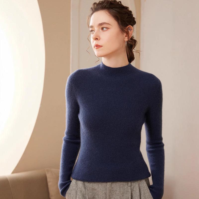 Women's Slim-Fit Cashmere Knit Long-Sleeve Base Layer: Warm, Comfortable, Soft, and Skin-Friendly