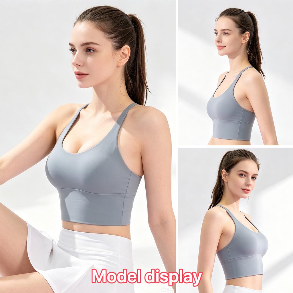 Women Stylish Cross Back Yoga Tank Top with One-piece Chest Pads, Elastic Comfort Workout Bra, Light Support Activewear for Sports and Outdoor