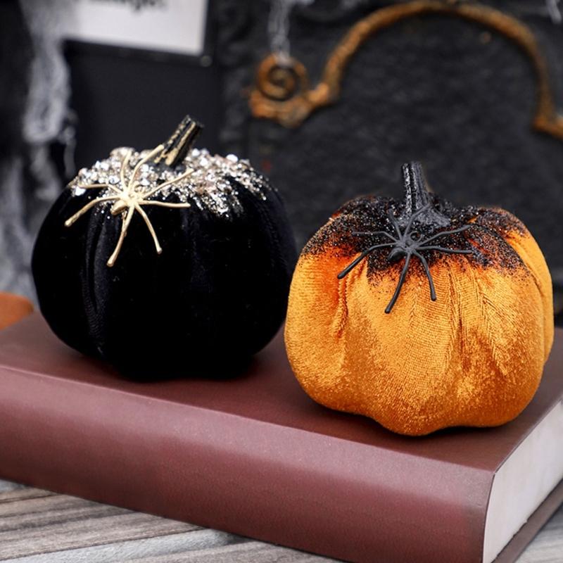 Halloween Pumpkin Decorations Decorative Pumpkins Spiders Pumpkin Figurine Sculptures Table Ornament Holiday Party Decors