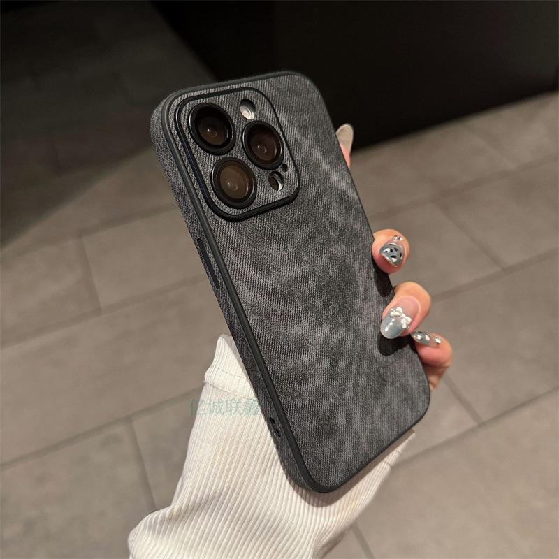 Side sticker denim pattern is suitable for iPhone17pro mobile phone case Apple 16pro solid color 15pro with lens film 14p.