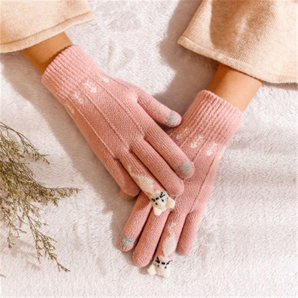 Keep Finger Warm Cute Soft Elastic Full Finger Thicken Warm Touch Screen Mittens Knitted Gloves