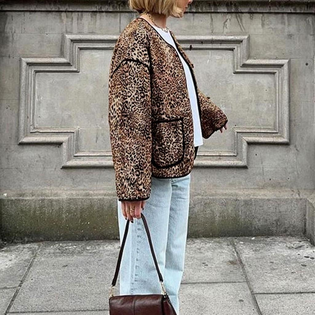 Autumn Winter Women's Short Leopard Color Jacket Coat