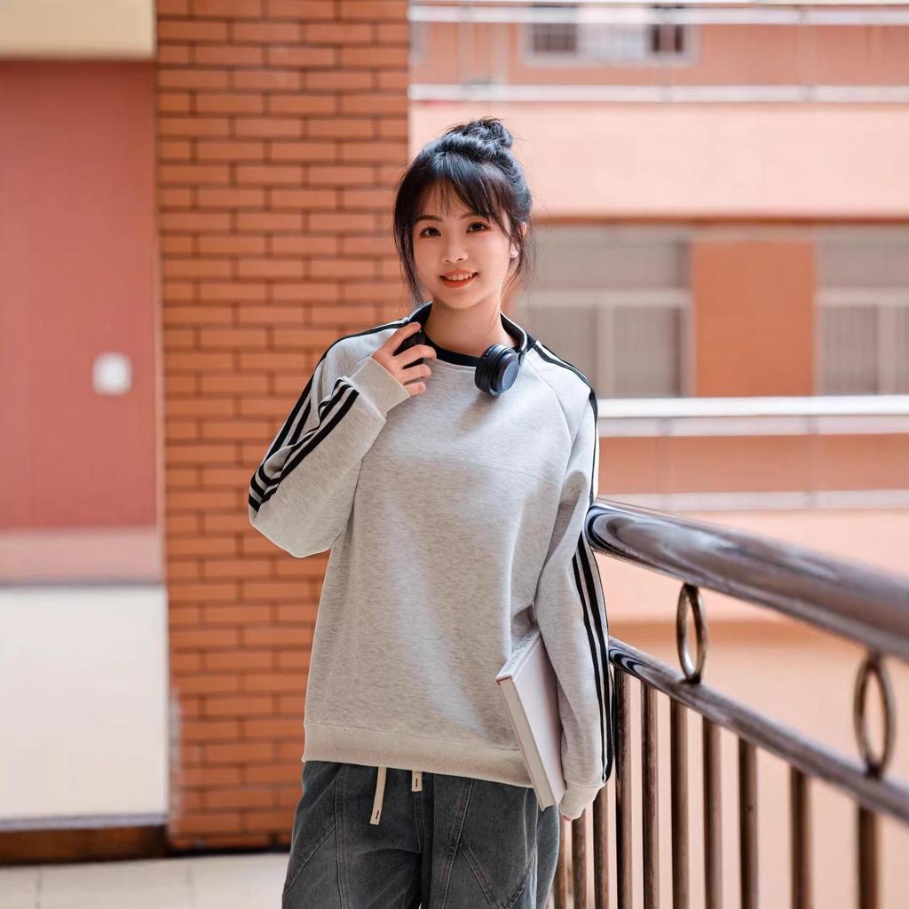 Women's Retro Three-Stripe Raglan Sleeve Hoodie: Autumn/Winter Casual Loose Fit
