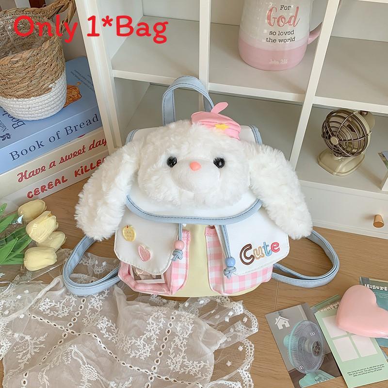 Plush Cartoon Bear Dog Bunny Backpack For Teens With Drawstring Closure And Vintage Details