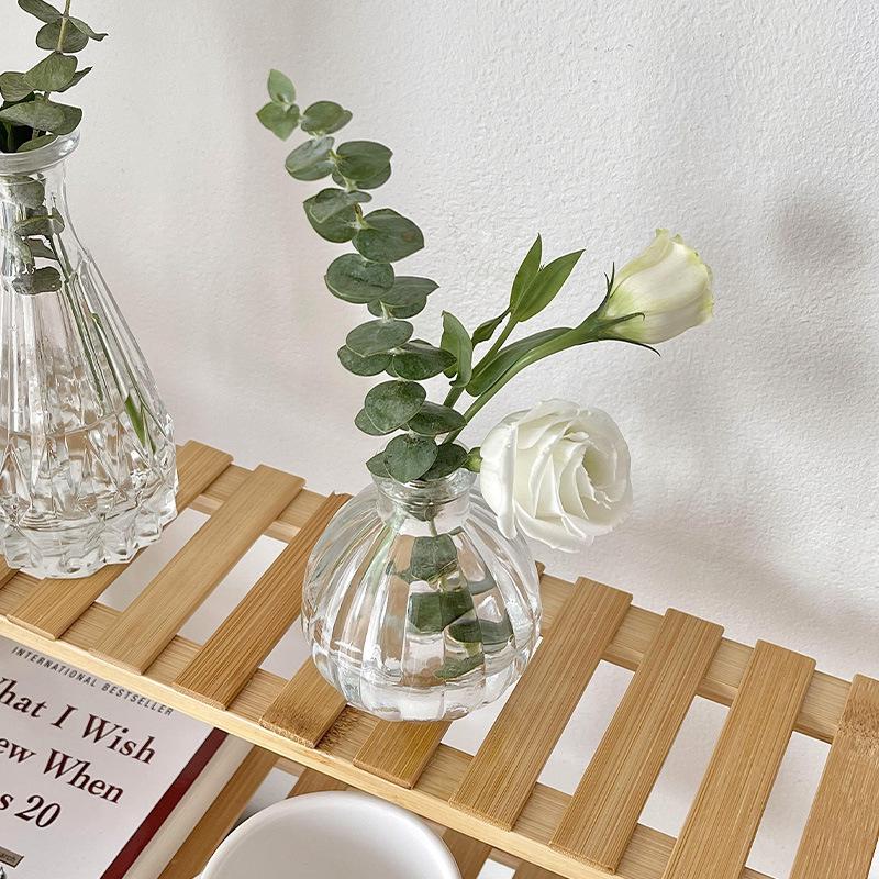 Retro Embossed Transparent Glass Vase: French-Inspired Luxury Home Decor for Living Room