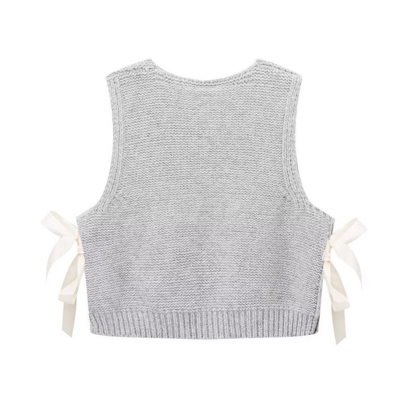 Autumn Women's Fashion: European & American Knitted Sweater Vest with Side Bow Button