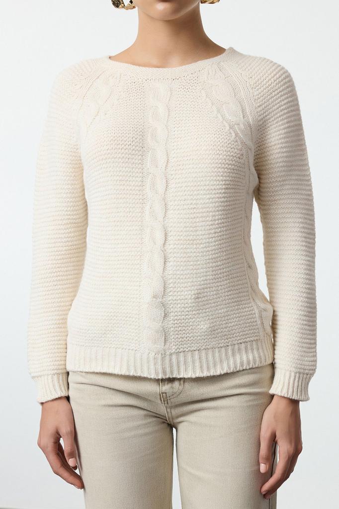 Women's Fashion Stylish Sweater Emerald Green Soft Textured Hair Braided Seamless Knitwear Sweater
