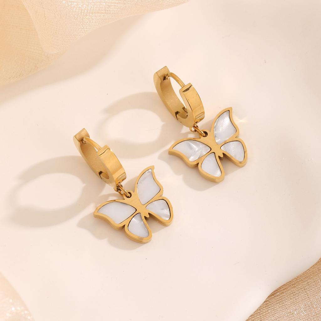 Jewelry Set for Women Stainless Steel 18k Gold Shell Butterfly Heart V-shape Pendant Necklace Rings Earring Bracelet Set