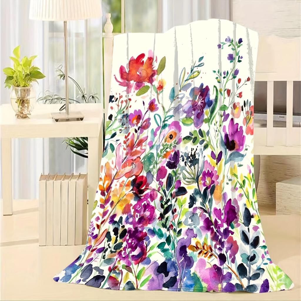 Soft, Cozy, Machine Washable Flannel Blanket with Vibrant Floral Design - Luxurious All-Season Blanket Perfect for Couch, Bed, o