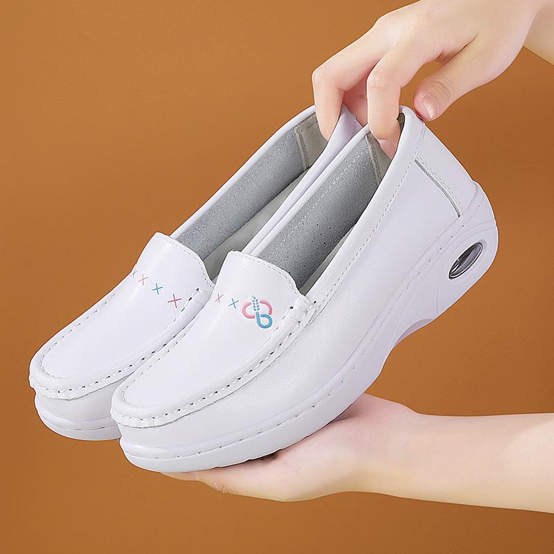 Mother Nurse Work Shoes Women Flat Leather Shoes Casual White Wedge Heel Soft Sole Non Slip Caring Comfortable  Shoes