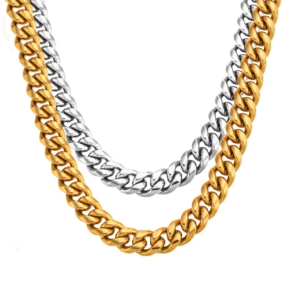 Punk Fashion 10mm Cuban Link Chain Necklaces Male Thick Gold Silver Color Stainless Steel Heavy Chain for Men Party Jewelry Gift