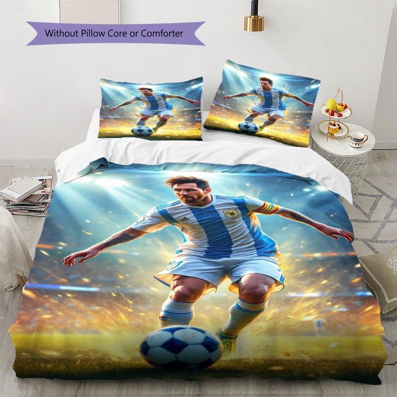 Lionel Messi 3pcs Duvet Cover Set, Argentina Football Star Print Bedding Set, Soft Microfiber Bed Cover 2 Pillowcases Soccer Fan Bedroom Decor