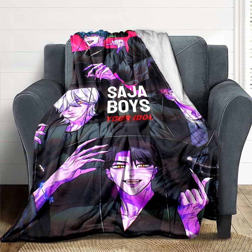 1pc Saja Boys Flannel Blanket [Cozy Throw Blanket] For Sofa, Bed, Travel, Camping, Livingroom, Office, Couch, Chair, And Bed
