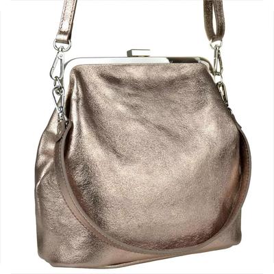 Women's Handbag, Old Gold, Natural Leather, Retro Clasp