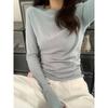 Women's Crew Neck Long Sleeve T-Shirt Slim Fit Sheer Thin Layering Basic Top Solid Color Commuter Blouse 2024 Autumn