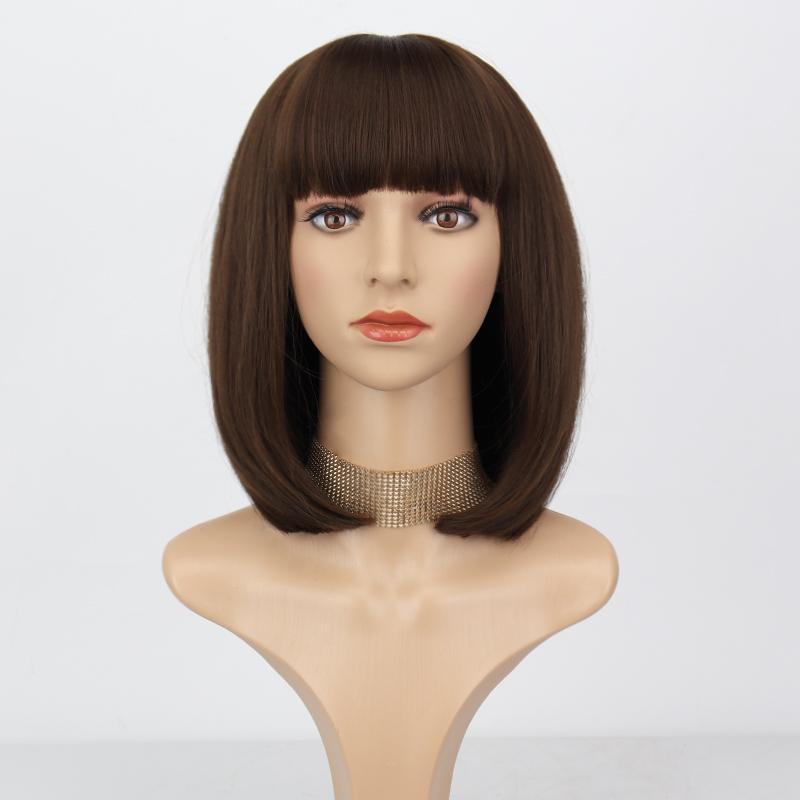 XINRAN Dámská módní černá paruka délky po ramena s úhlednou ofinou ze syntetického vlákna pro každodenní nošení, cosplay, krátký bob, černá paruka