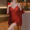 Large size erotic underwear perspective temptation suspender new sexy female lace suit nightdress dress robe