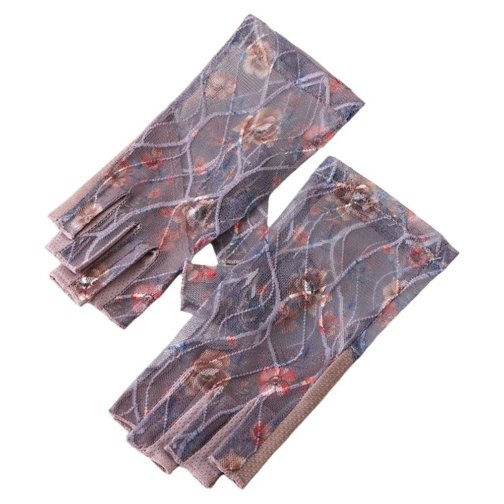 Thin Sun Protection Gloves Anti-slip Half-finger Gloves Simple Lace Gloves Cycling фиолетовый
