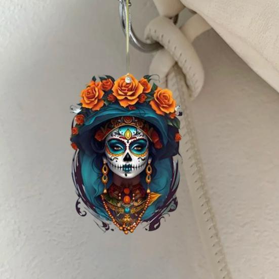 Halloween Car Interior Pendant Acrylic Cat 2D Charm Horror Style Car Rearview Mirrors Decoration Backpack Keychain Gift
