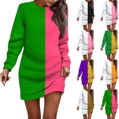 Women's Round Neck Striped Graphic Long Sleeve Hip Dress Sweater Dress