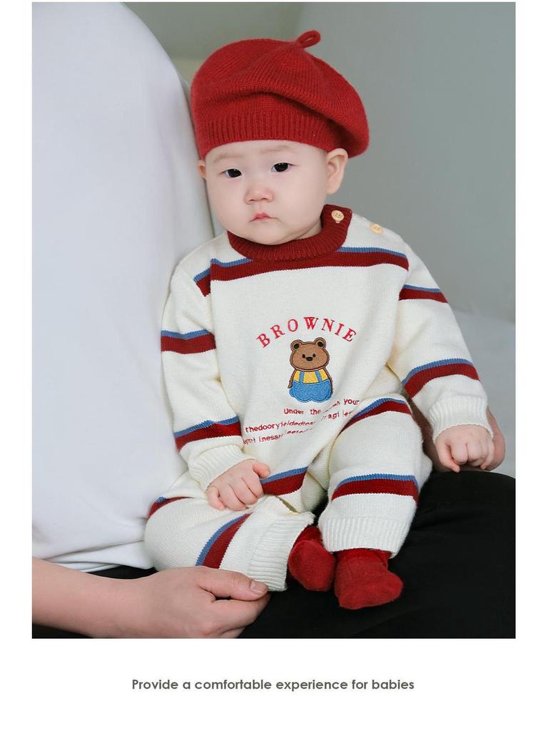 Autumn/Winter Cute Infant & Toddler Knitted Jumpsuit and Sweater for Outdoor Crawling