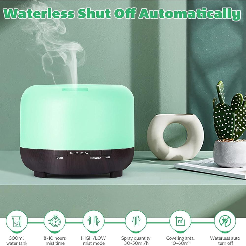 Essential Oil Diffuser Aromatherapy Humidifier 500ml Ultrasonic Aroma Air Vaporizer for Large Room Quiet Mist Humidifiers Remot