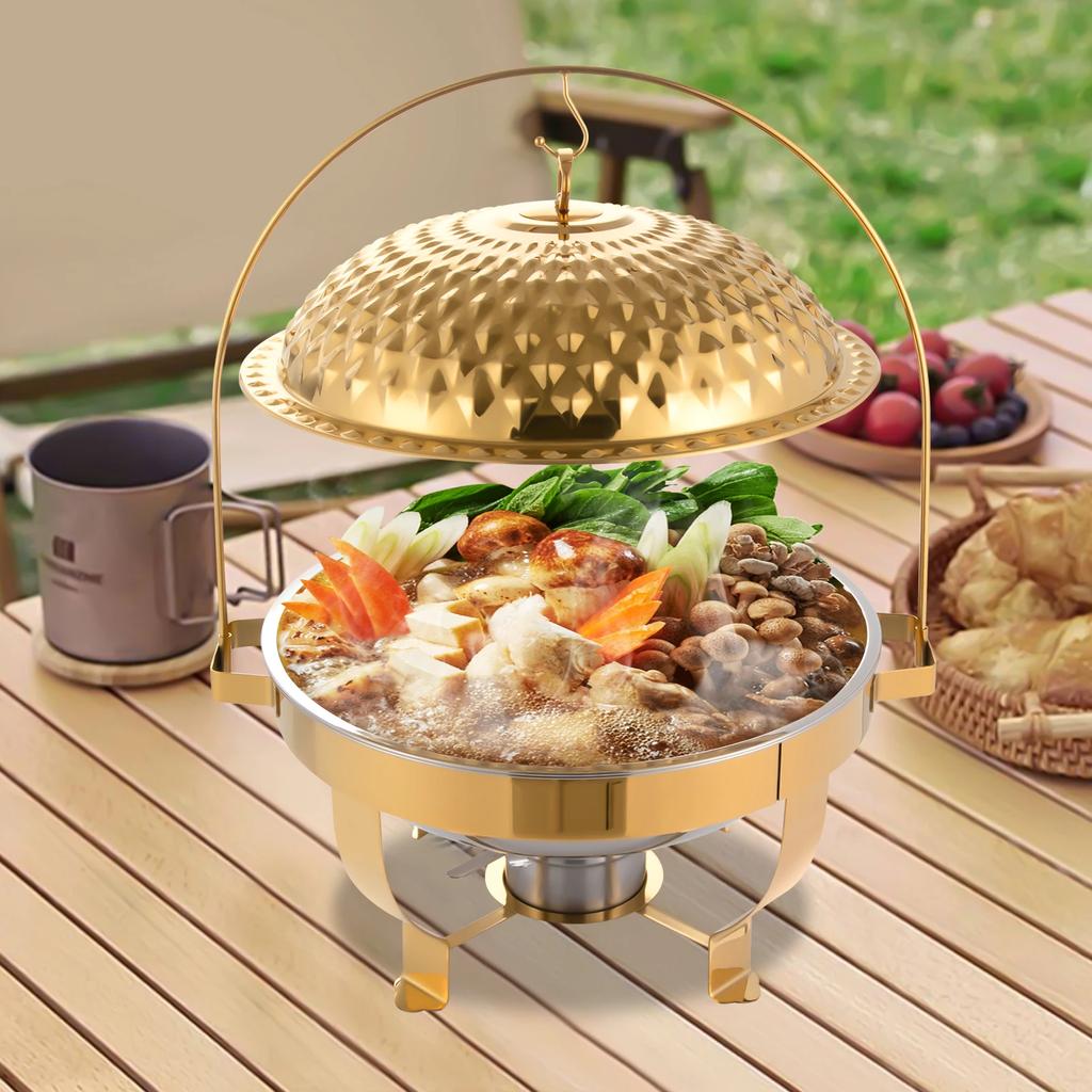 Bymaocar 8.5 QT Hot Pot Buffet, Stainless Steel Stove W/ Lid, Luxurious Circular Food Heater, Wedding Party Dinner Insulated Pot