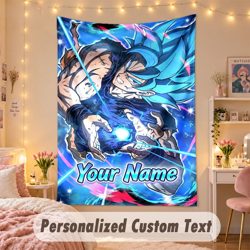 Custom Personalized Tapestry,Dragon Ball Print Custom Name Text Wall Art Hanging for Bedroom