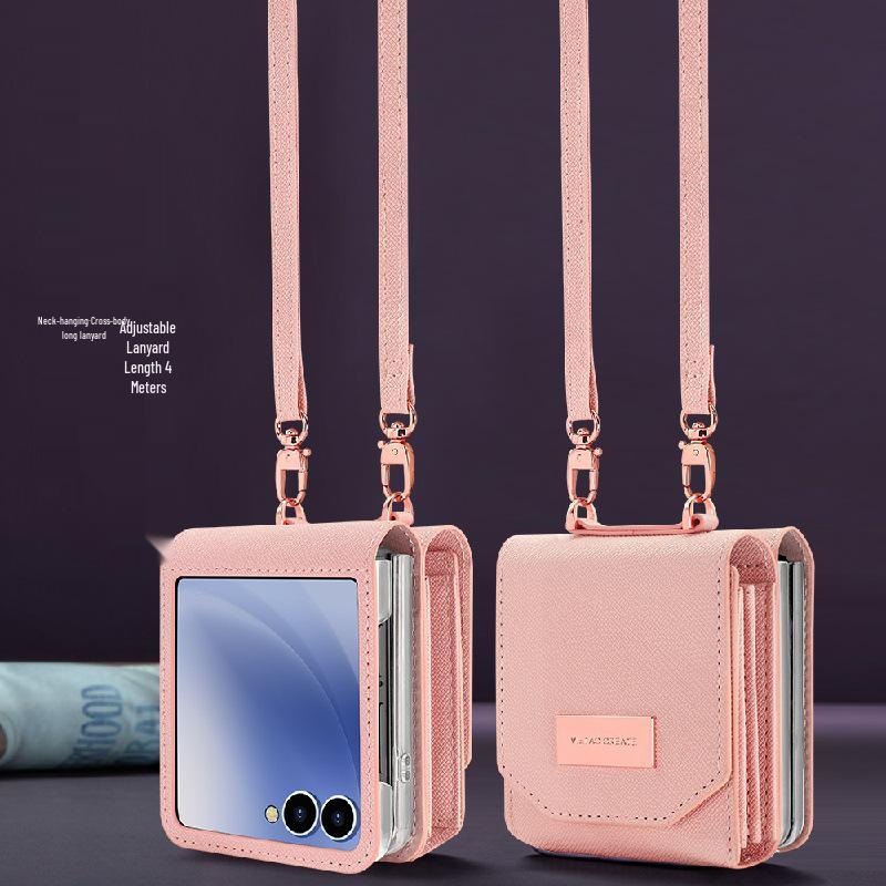 Stylish multi-card slot coin purse/phone case for Samsung Z Flip7, drop-proof, foldable, anti-lost, includes long crossbody strap.