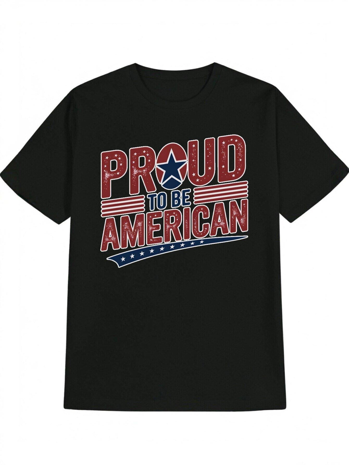 Casual Crew Neck T-shirt - Proud to be an American Print M