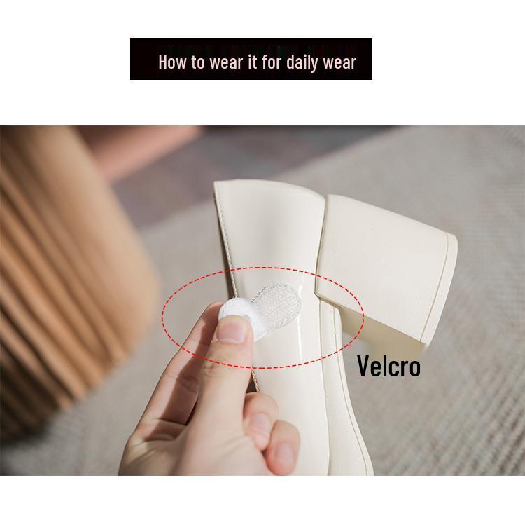 White Chunky Sole Mary Janes - Women's Spring/Autumn 2025 High-Heel Elevating Leather Shoes