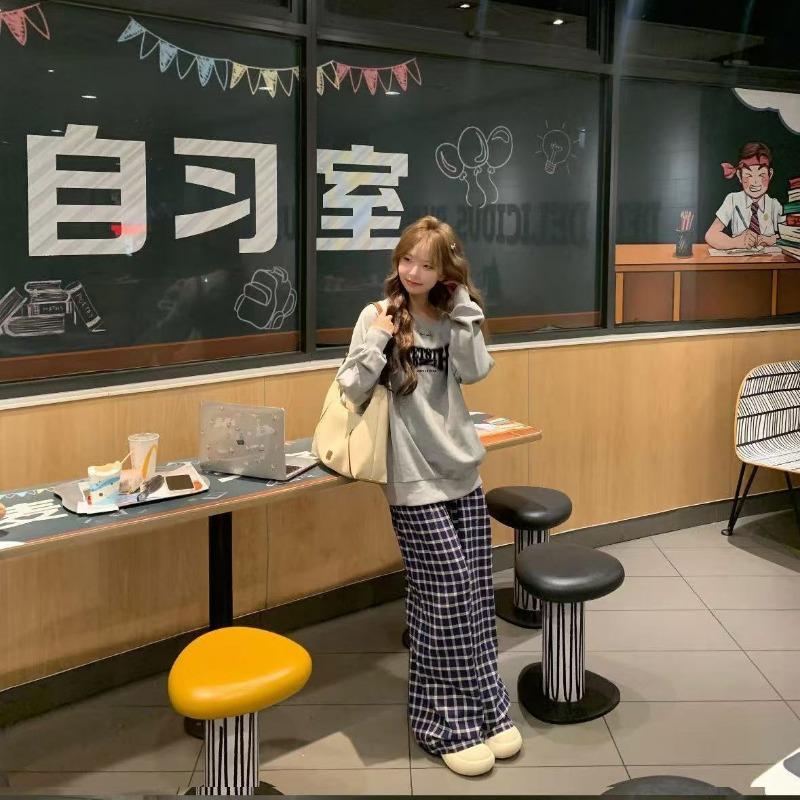 Korean Letter Print Loose Round Neck Top T-shirt for Men and Women Early Autumn New American High Street Versatile Sweatshirt