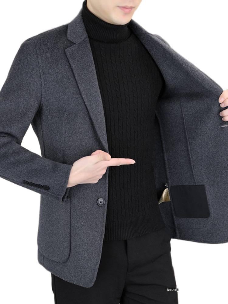 Men's Thick Wool Blend Double-Sided Jacket, Autumn/Winter Short Suit Style
