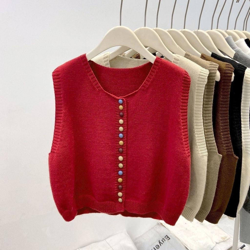 Gilet Maglione Autunno Donna Arcobaleno Monopetto Bottoni Morbido Maglione Lavorazione a Maglia Larga Gilet Scollo a V Maglieria Cardigan Gilet da Donna