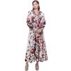 Spring Vintage Floral Maxi Dresses for Women Runway Cross V-Neck Long Lantern Sleeve Sashes Beach Holiday Dress Boho Robe
