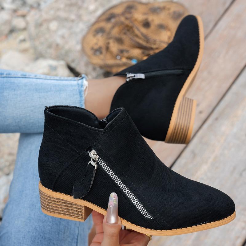 Eleganta slip-on ankelstövlar för damer, spetsig tå, vinterstövlar med dragkedja, dämpad TPR-sula