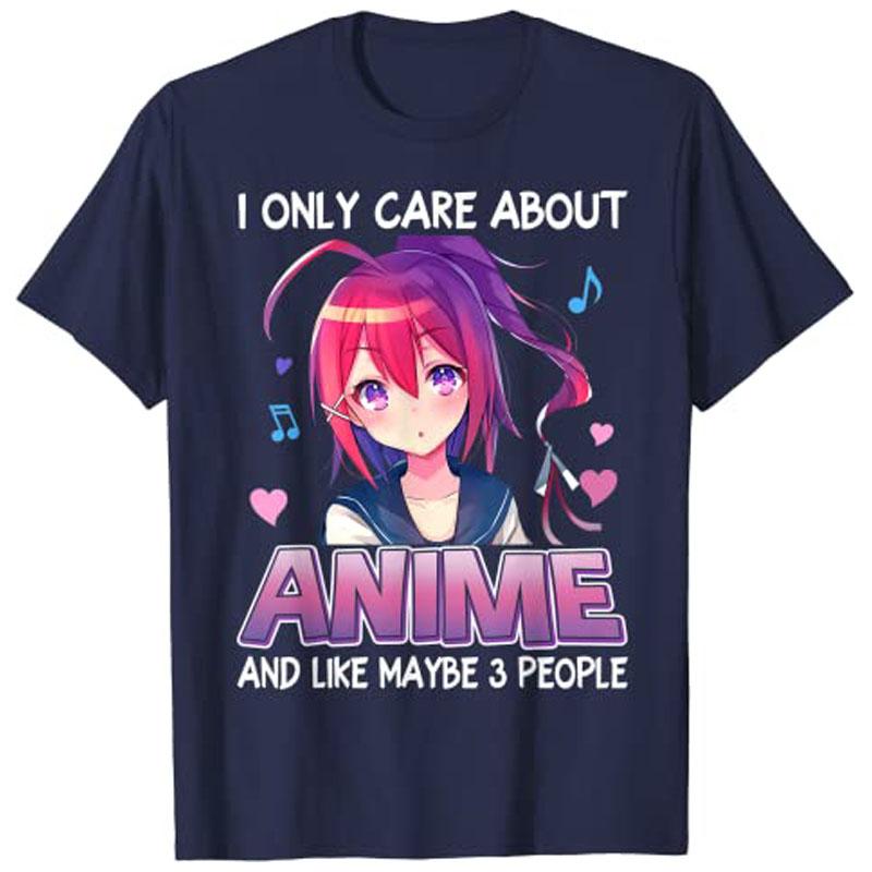 I Only Care about Anime Japanese Unisexga Otaku Gift Girls Teen TShirt Harajuku Tops Y2k Cartoon Graphic Saying Tee Novelty Outfit