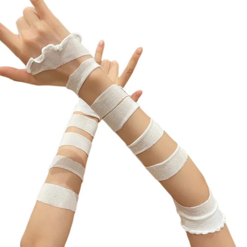 

2000s Girl Arm Sleeves for Theme Party Subcultures Bandages Arm Gloves NightClub Arm Cover JKStyle Girl Arm Wear білий