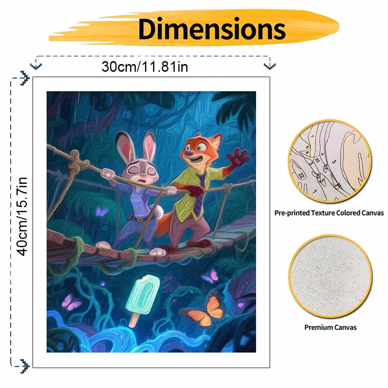 Disney Digital Oil Painting Art Kit Jungle Adventure Fox Rabbit Handmade Coloring Painting Home Decor