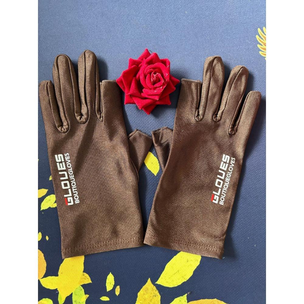 

Мужской и женский солнцезащитный крем, для вождения, рыбалки, езды, перчатки из ледяного шелка с открытыми пальцами, высокоэластичные one size fits all темно-коричневого