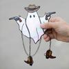 Halloween Ghost Suncatcher Stained Glass Acrylic Window Hanging Light Catcher Cute Cowboy Ghost Decoration for Home Office Kitchen Living Room Wall