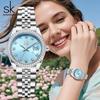 SK Dames Quartz Polshorloge met Zirkonia, Stalen Band en Kalender - Op Voorraad, Snelle Verzending, High-End Niche Gevoel