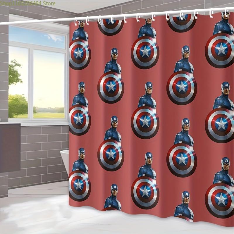 1pc Marvel Captain America Shower Curtain, Waterproof, Polyester, Machine Washable, with Hooks, Bathtub Partition, for Bathroo
