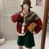 New Retro Horn Buckle Knitted Cardigan Top Women's Loose Lazy Style Fair Island Sweater Jacket