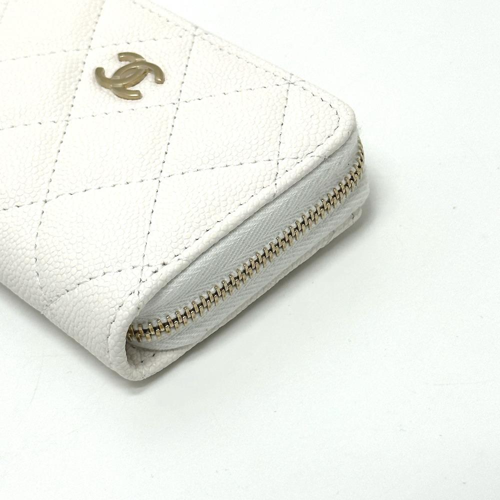 CHANEL AP0216 Matelasse Mark Classic zip coin purse Caviar Leather White Unused