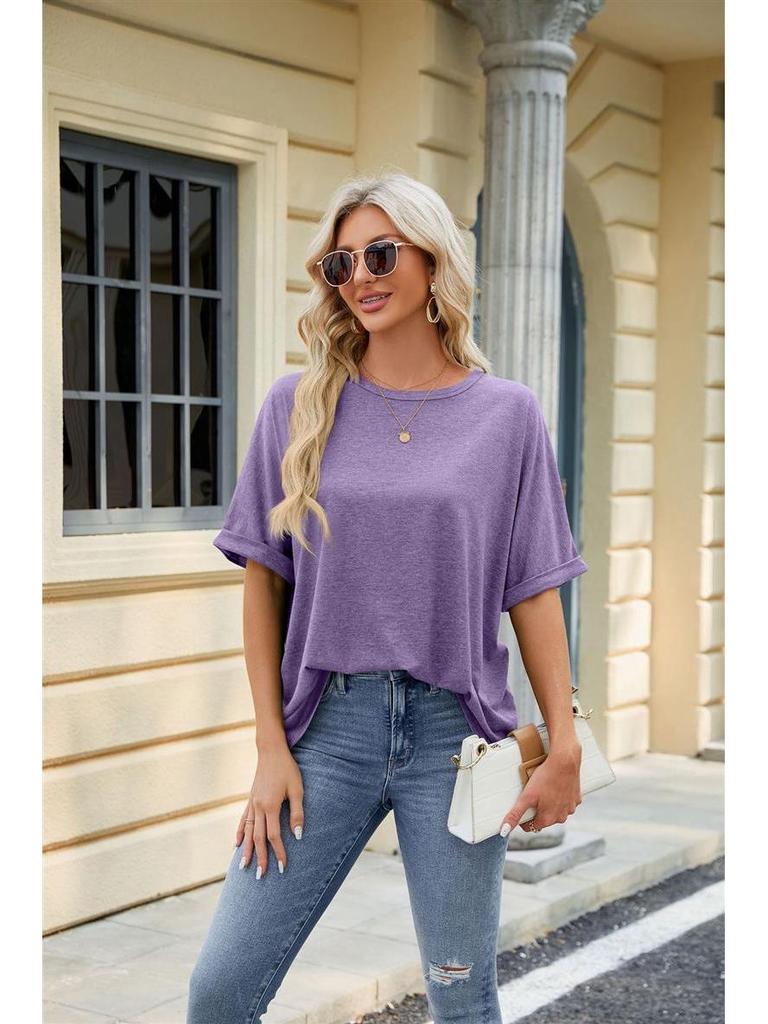 2024 Women's Spring/Summer Loose Solid Color Round Neck Short Sleeve T-Shirt