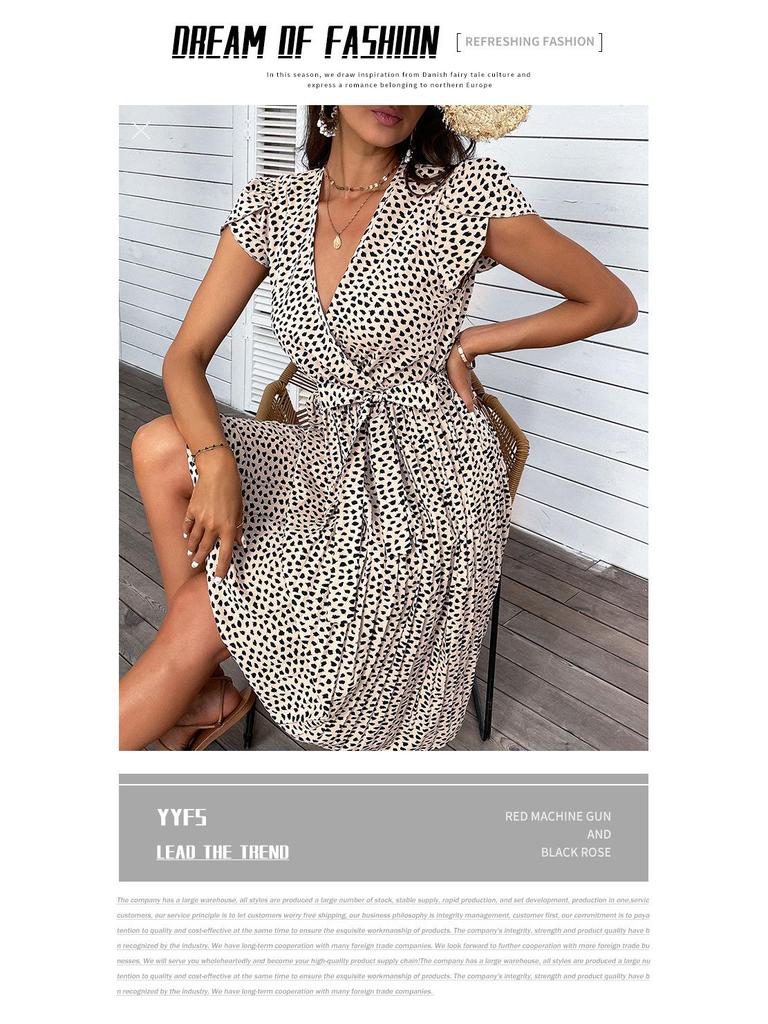 European & American V-Neck Leopard Print Maxi Dress for Summer Vacation