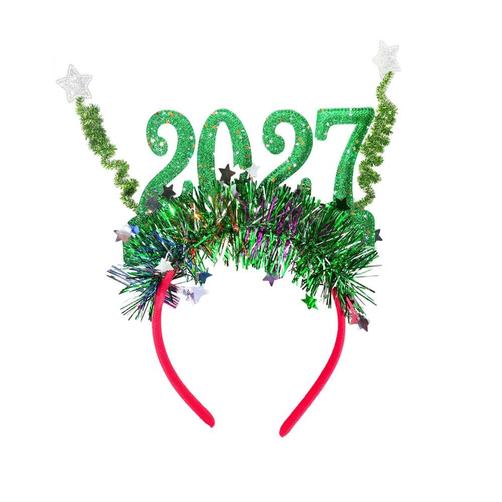 Xmas Hair Band Sequin 2027 New Year Headband Sweet Glitter Christmas Headpiece Cute Flexible 2027 Number Hair Hoop Holiday Party
