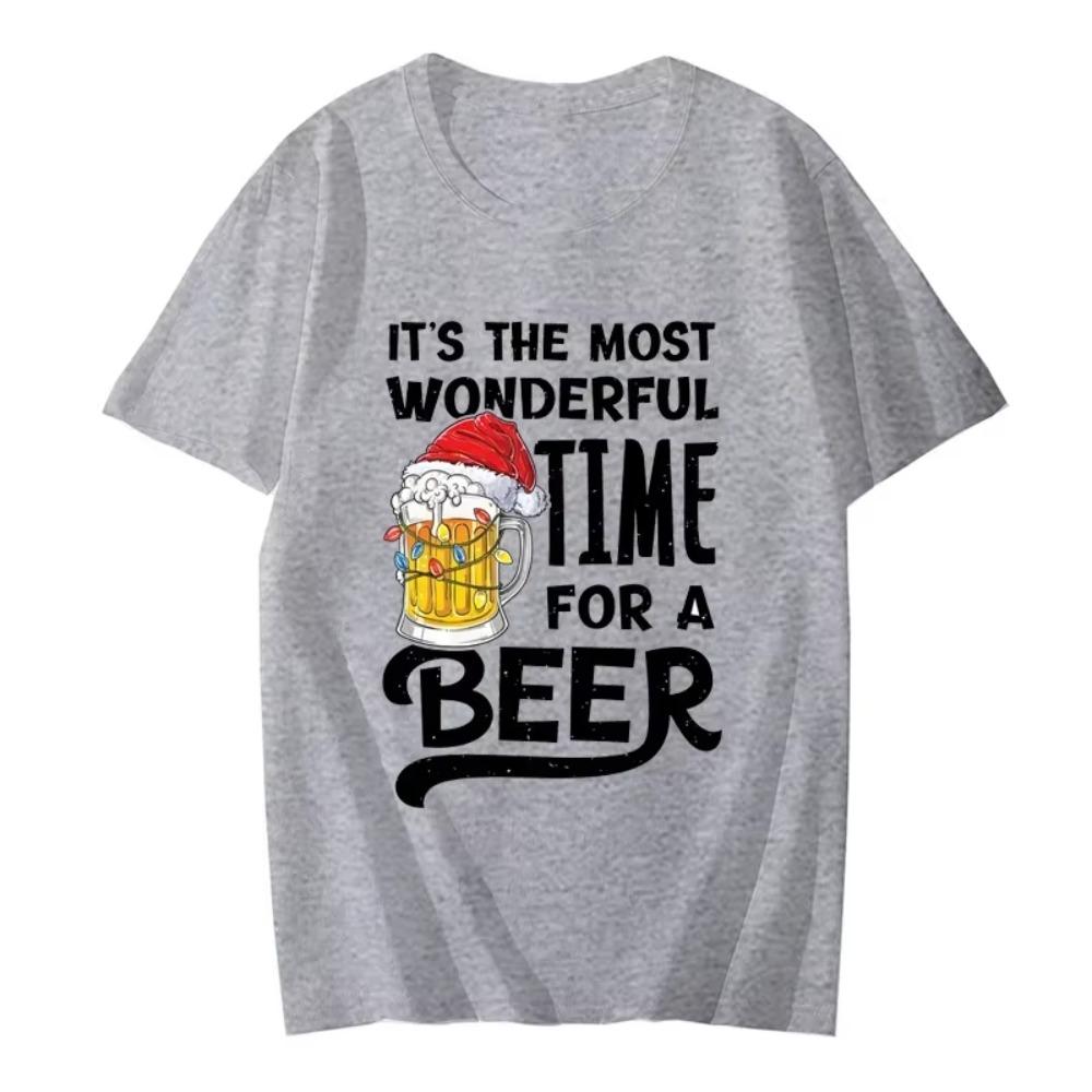It's The Most Wonderful Time for A Beer Shirt Men T-Shirt Christmas Beer Print Tops Women Short Sleeve Oversize Men Brand Tshirt